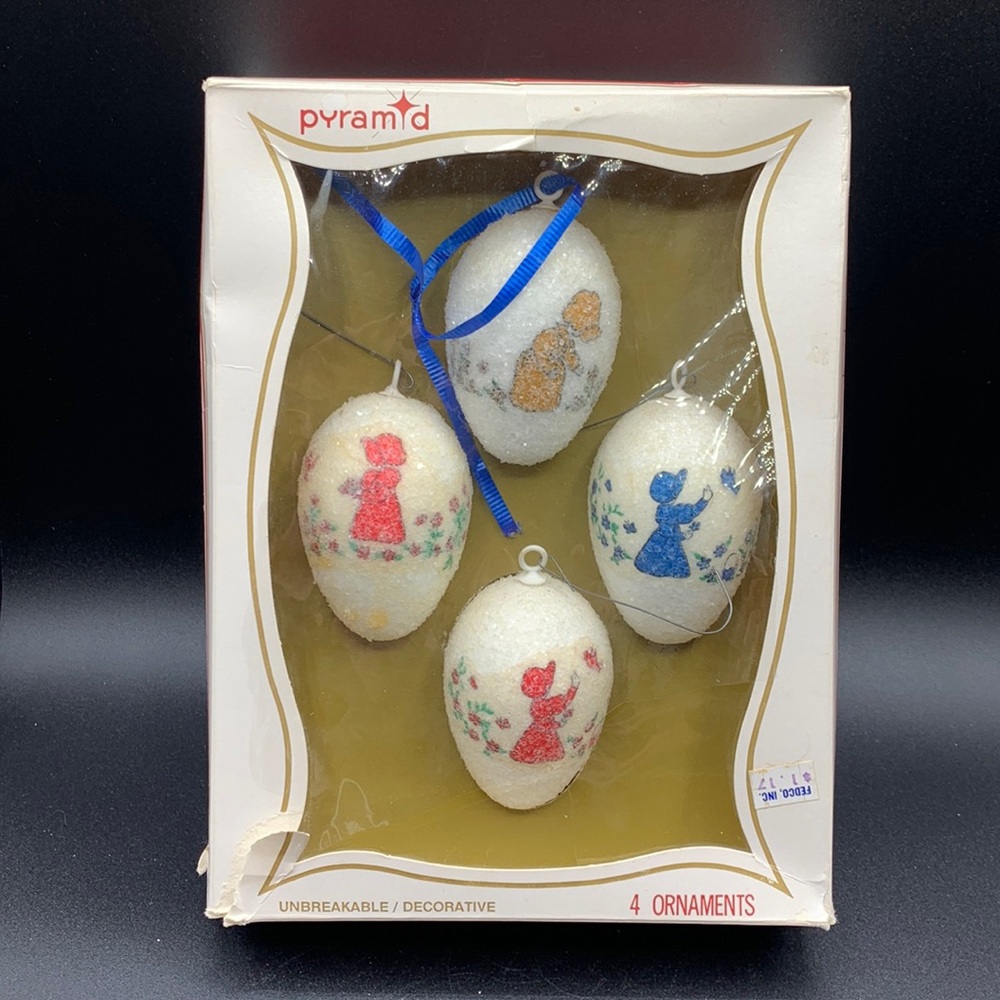 Pyramid 4 Vintage Sugar Coated Unbreakable Egg Shaped Bonnet Girl Birds Flowers